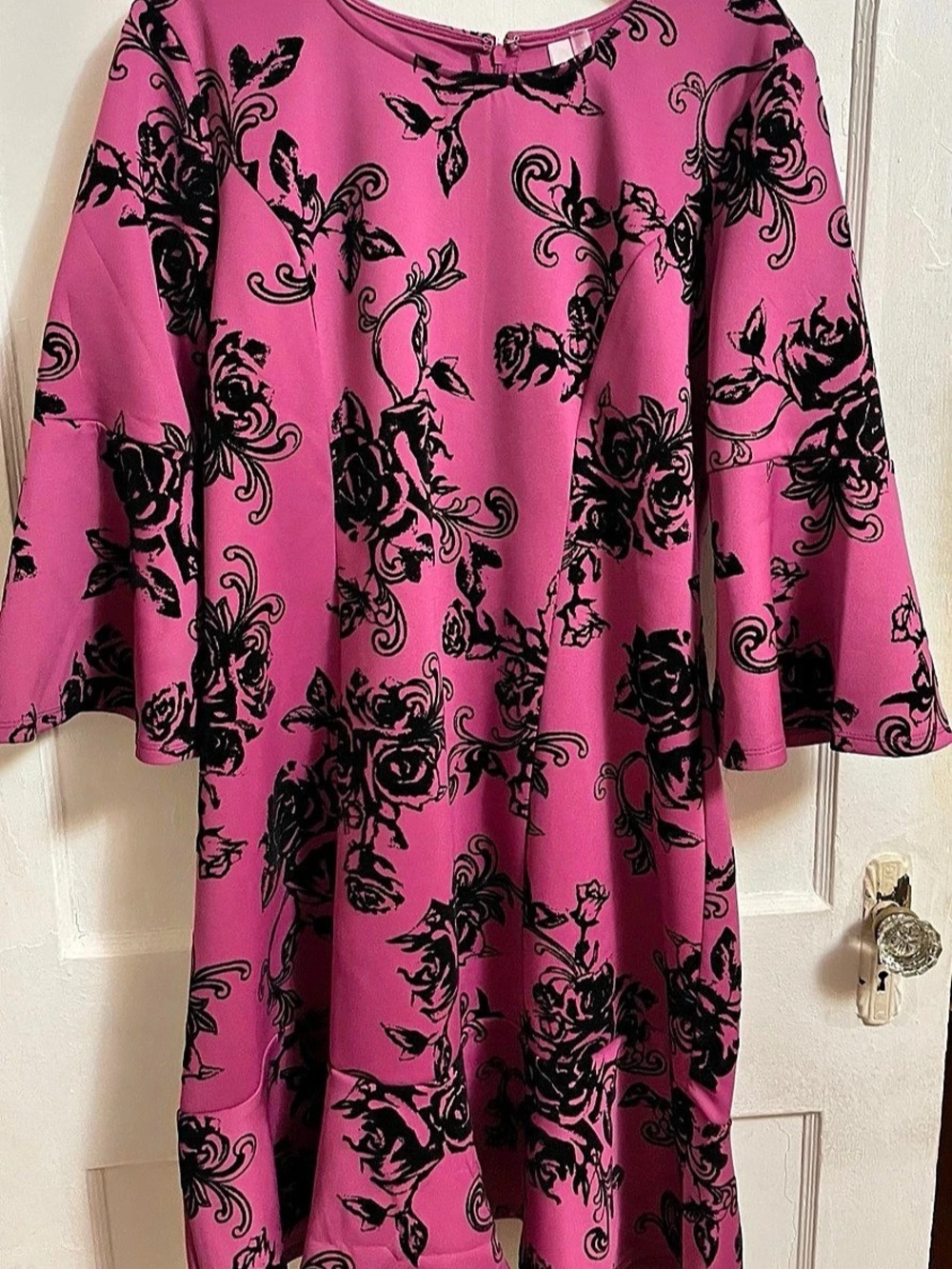 NWT! NY Collection Plum Floral Dress w/Black Burnout Floral Print and Ruffle Hem